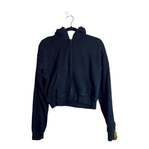 TNA Aritzia Sweatshirt Hoodie Cozy Fleece Boyfriend Boxy Zip Black Pockets
